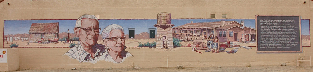 Frank and Helen Bagley and the Bagley Store mural, 29 Palms, California